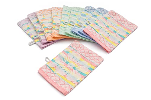 YSN Home Collection - Frottee Waschhandschuhe aus 100% Baumwolle - Blumenmuster - 5 Farben - 10 Stück von YSN Home Collection