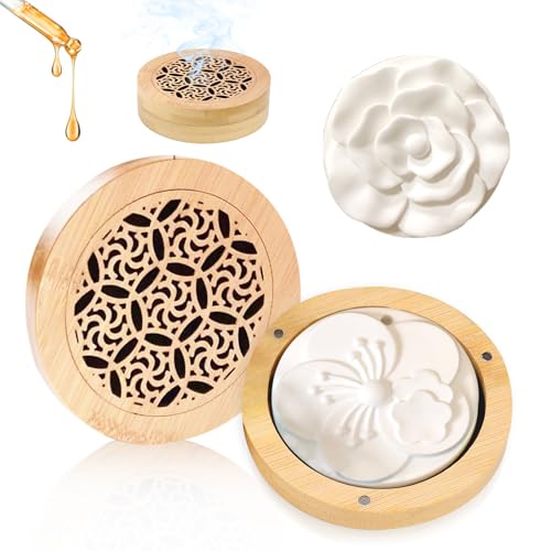 YSOOUA 2 Stück Duftstein für Ätherische Öle Diffuser Ätherische Öle Klein mit 1 Hölzerner Diffuser Ätherische Öle Räucherkiste für Aromatherapie in Schlafzimmer, Badezimmer, Büro und Auto, Reisen (B) von YSOOUA