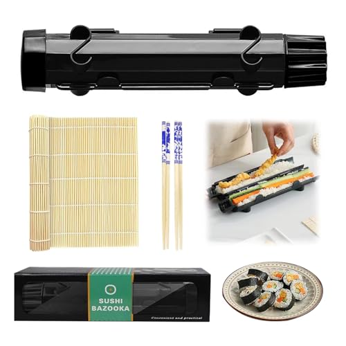 YSOOUA Tragbarer Sushi Maker Kit - Bazooka Set Mit Rolling Matte, Stäbchen, Handbuch, Formformen - DIY Roller Tool für Anfänger zu Hause (Schwarz) von YSOOUA