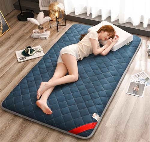 Japanische Futon Matratze Bodenmatratze Extra Dick - Faltbare Tatami-Matte als Boden Bett, Weiche & Atmungsaktive Schlafmatte für Gästezimmer, Wohnheim - Rutschfest & Tragbar(Blue,100 x 200 cm) von YSPZDQ