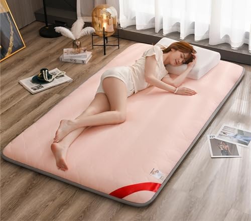 YSPZDQ Japanische Futon Matratze Bodenmatratze Extra Dick - Faltbare Tatami-Matte als Boden Bett, Weiche & Atmungsaktive Schlafmatte für Gästezimmer, Wohnheim - rutschfest & Tragbar(Pink,90 x 200 cm) von YSPZDQ