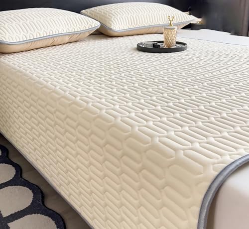 YSPZDQ Kühlend Atmungsaktive Matratzenschoner, Bequem Weich Matratzenauflage, Eiseseide Latex Matratze, Matratzenhülle für Zuhause und Wohnheim(Beige,200x220cm) von YSPZDQ