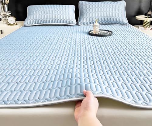 YSPZDQ Kühlend Atmungsaktive Matratzenschoner, Bequem Weich Matratzenauflage, Eiseseide Latex Matratze, Matratzenhülle für Zuhause und Wohnheim(Light Blue,150x200cm) von YSPZDQ