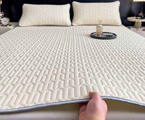 YSPZDQ Kühlend Matratzenschoner, Atmungsaktive Matratzenauflage, Bequem matratze, Weich matratzenhülle, Waschbar für Zuhause und Wohnheim(Beige,90x200cm) von YSPZDQ