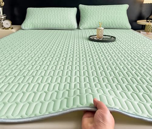 YSPZDQ Kühlend Matratzenschoner, Atmungsaktive Matratzenauflage, Bequem matratze, Weich matratzenhülle, Waschbar für Zuhause und Wohnheim(Light Green,150x200cm) von YSPZDQ