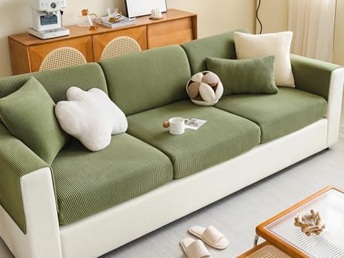 YSPZDQ Sofabezug Stretch und rutschfest, Couchbezug mit Elastischem Boden, Katzenkratzfest Cord Bezug Sofa, Waschbar Polyester Sitzkissenbezug(Green,65-85cm x 65-85cm) von YSPZDQ