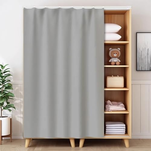 YSPZDQ Stanzfrei Schrank Vorhang, Wasserdicht Verdunkelung Vorhang für Schrank, Dicker Schrankvorhang zum Schieben, Regal Vorhang für Küche & Fenster(Light Gray,100X180cm) von YSPZDQ