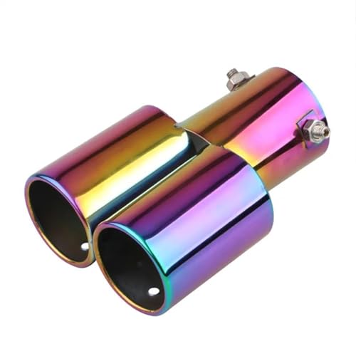 YSQOFJDFJ Auspuffrohr 1 STÜCK 2,5" Einlass Auspuff Schalldämpfer Spitze Edelstahl Doppelrohrverkleidung Modifizierte Heckauspuffblende meisten Autos Endrohr(Neonchrome Straight) von YSQOFJDFJ