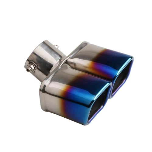 YSQOFJDFJ Auspuffrohr Universal Auto hinten Doppelauspuffrohr Endschalldämpfer Spitze Hals Endrohr Endstück Edelstahl Blau Doppelauspuffrohr modifiziert Endrohr(Curved Burnt Blue) von YSQOFJDFJ