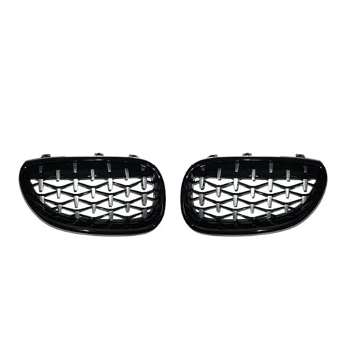 YSQOJF Auto Grill Für E60 E61 550i 535i Für M5 2004-2009 EIN Paar Auto-Renngrill Diamant-Nierengrill Frontstoßstangengitter Meteor Style Grills(Black and Silver) von YSQOJF