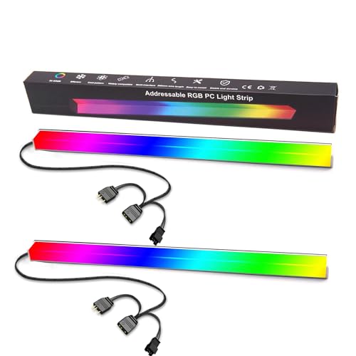 YSRSAI 30CM PC ARGB LED Streifen,38 Led Lichter 5V 3Pin Gaming Strip für PC Gehäuse, Magnetische RGB LED Strip Kompatibel mit Aura SYNC/RGB Fusion/Mystic Light Sync, Keine Blendung (2 Packung) von YSRSAI