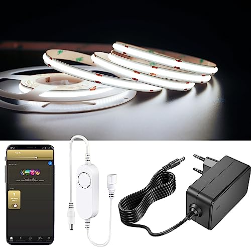 YSRSAI 5M Kaltweiß 6500k ZigBee COB LED Streifen Smart Dimmbar Kit Arbeiten Sie mit ZigBee 3.0 HuB Bridge,Tuya, Z2MQTT, Echo Plus für APP/Alexa Sprachsteuerung Light Strips Ambiance lighting von YSRSAI