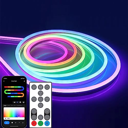 YSRSAI Neon LED Strip, RGBIC Neon LED Streifen funktioniert mit Alexa und Google, mit App-Steuerung,IR Fernbedienung DIY-Funktion, Musik Sync, Neon Lichtband für Schlafzimmer,Wand Deko(RGBIC 3M KIT) von YSRSAI