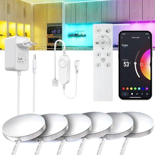 YSRSAI WiFi RGB unterbauleuchte küche led 6 PCS Aluminium Runde Kit für Alexa, Google Assistent, App mit 2.4G RF fernbedienung Musik Sync LED Licht mit Timmer Dimmable Schrankbeleuchtung led YSRSAI WiFi RGB unterbauleuchte küche led 6 PCS Aluminium Runde Kit für Alexa, Google Assistent, App mit 2.4G RF fernbedienung Musik Sync LED Licht mit Timmer Dimmable Schrankbeleuchtung led von YSRSAI