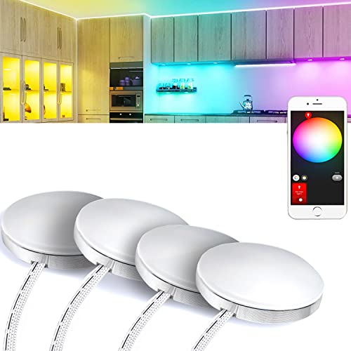 Zigbee 3.0 12V RGB LED Kabinett Licht Kit Bücherregal Schrank, schlankes rundes dimmbares Licht für Tuya ZigBee 3.0 Hub, Smartthings, Echo Plus APP/Alexa (4 Stück RGB-Schrankleuchten)… von YSRSAI