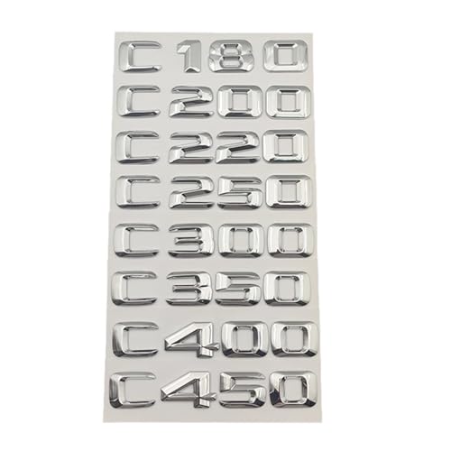 YSRWTBBA EKHNMTCM 3D-ABS-Schwarz-Logo C200 C180 C300 C400 C220 Emblem-Buchstaben-Aufkleber Kofferraumabzeichen Kompatibel mit W203 W204 W205 Zubehör, einfach abziehen und abzi(Chrome 20 von YSRWTBBA