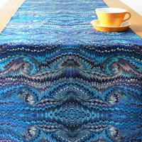 Art-Déco Tischläufer Aus Bio-Baumwolle Blau Schwarz von YSTEER