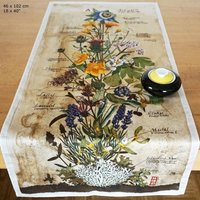 Pflanzen Tischläufer Handzeichnung, Lavendel Ginkgo Salbei Mistel Efeu Thymian Johanniskraut Baldrian Kamille Arnika Ringelblume von YSTEER