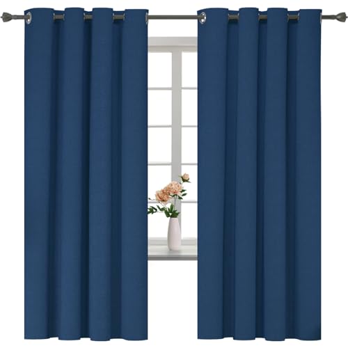 YSTELLAA 100% Gardinen Blickdicht 2er Set, thermovorhang kälteschutz, Schallschutz gardinen mit ösen, Leinenoptik verdunklungsvorhänge Wohnzimmer, Vorhänge Schlafzimmer, 140×160cm, Blau von YSTELLAA