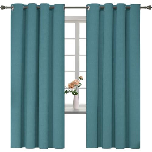 YSTELLAA 100% Gardinen Blickdicht 2er Set, thermovorhang kälteschutz, Schallschutz gardinen mit ösen, Leinenoptik verdunklungsvorhänge Wohnzimmer, Vorhänge Schlafzimmer, 140×180cm, Grün von YSTELLAA