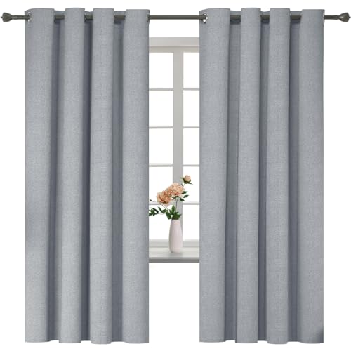 YSTELLAA 100% Gardinen Blickdicht 2er Set, thermovorhang kälteschutz, Schallschutz gardinen mit ösen, Leinenoptik verdunklungsvorhänge Wohnzimmer, Vorhänge Schlafzimmer, 140×180cm, Hellgrau von YSTELLAA