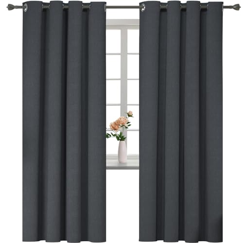 YSTELLAA 100% Gardinen Blickdicht 2er Set, thermovorhang kälteschutz, Schallschutz gardinen mit ösen, Leinenoptik verdunklungsvorhänge Wohnzimmer, Vorhänge Schlafzimmer, 140×240cm, Grau von YSTELLAA