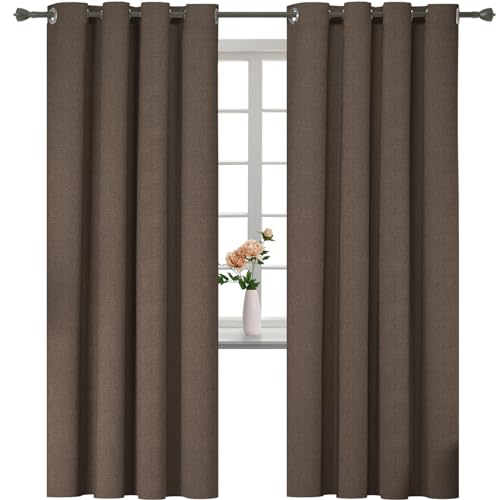 YSTELLAA 100% Gardinen Blickdicht 2er Set, thermovorhang kälteschutz, Schallschutz gardinen mit ösen, Leinenoptik verdunklungsvorhänge Wohnzimmer, Vorhänge Schlafzimmer, 140×240cm, Kaffee von YSTELLAA