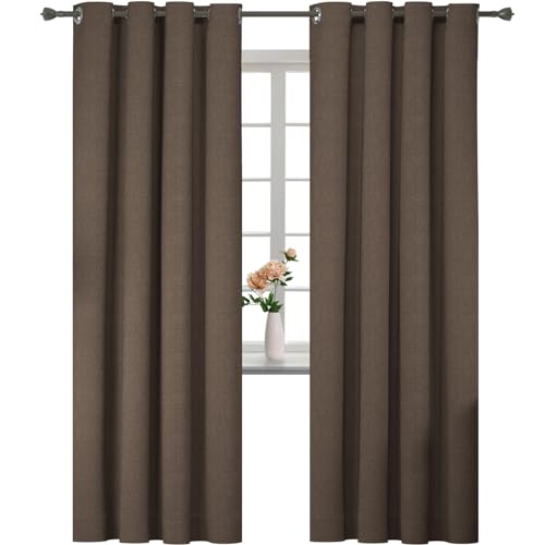 YSTELLAA 100% Gardinen Blickdicht 2er Set, thermovorhang kälteschutz, Schallschutz gardinen mit ösen, Leinenoptik verdunklungsvorhänge Wohnzimmer, Vorhänge Schlafzimmer, 140×260cm, Kaffee von YSTELLAA