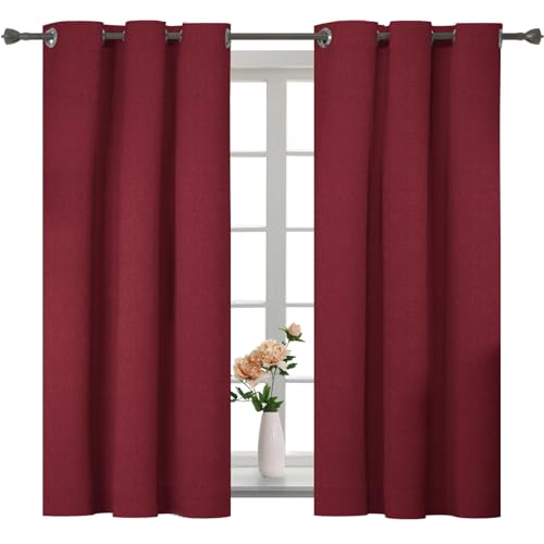 YSTELLAA 100% Gardinen Blickdicht 2er Set, thermovorhang kälteschutz, Schallschutz gardinen mit ösen, Leinenoptik verdunklungsvorhänge Wohnzimmer, Vorhänge Schlafzimmer,117×137cm, Rot von YSTELLAA