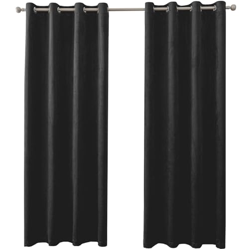 YSTELLAA Samtvorhang 2er Set, Gardinen Vorhänge, 140×260cm, Verdunklungsvorhänge Schlafzimmer Mit Ösen, Vorhang Blickdicht Modern, Thermovorhang Wohnzimmer, Schallschutz Vorhang, Schwarz von YSTELLAA