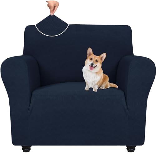 YSTELLAA Sofa Überzug 1 Sitzer, Stretch Sesselschoner, Sofaschoner rutschfest Mit Armlehne, Universal Sofabezug, Dicke Sofabezug Für Hunde Katzen Und Haustiere, Waschbare Sofa Cover, Dunkelblau von YSTELLAA