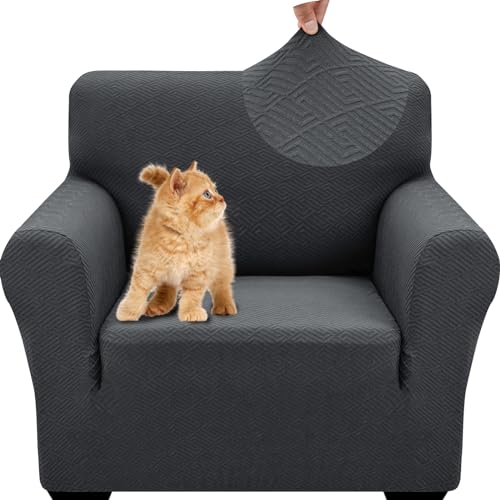 YSTELLAA Sofa Überzug 1 Sitzer, Stretch Sesselschoner, Sofaschoner rutschfest Mit Armlehne, Universal Sofabezug, Dicke Sofabezug Für Hunde Katzen Und Haustiere, Waschbare Sofa Cover, Hellgrau von YSTELLAA