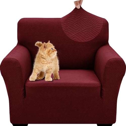 YSTELLAA Sofa Überzug 1 Sitzer, Stretch Sesselschoner, Sofaschoner rutschfest Mit Armlehne, Universal Sofabezug, Dicke Sofabezug Für Hunde Katzen Und Haustiere, Waschbare Sofa Cover, Rot von YSTELLAA