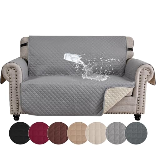 YSTELLAA Sofa Überzug 2 Sitzer, Sofaschoner rutschfest Mit Armlehnen, Wasserdicht Sofabezug, Couchschoner Sofa Cover, Durable Sofa Bezüge, Sofaschutz Für Haustier Katze Hunde, Hellgrau von YSTELLAA