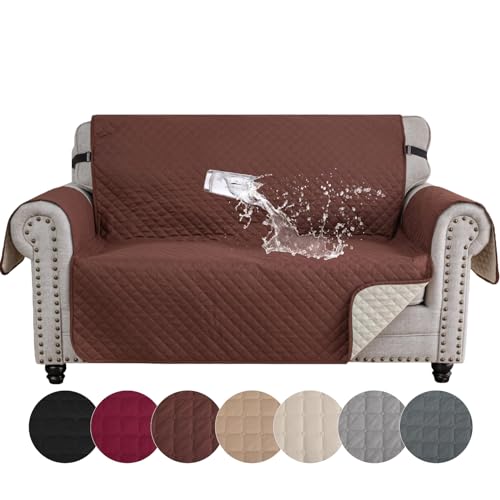 YSTELLAA Sofa Überzug 2 Sitzer, Sofaschoner rutschfest Mit Armlehnen, Wasserdicht Sofabezug, Couchschoner Sofa Cover, Durable Sofa Bezüge, Sofaschutz Für Haustier Katze Hunde, Kaffee von YSTELLAA