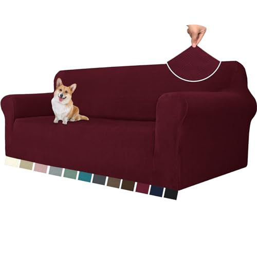 YSTELLAA Stretch Sofa Überzug 3 Sitzer, Sofaschoner rutschfest Mit Armlehne, Universal Jacquard Sofabezug, Dicke Sofabezug Für Hunde Katzen Und Haustiere, Waschbare Sofa Cover, Rot von YSTELLAA