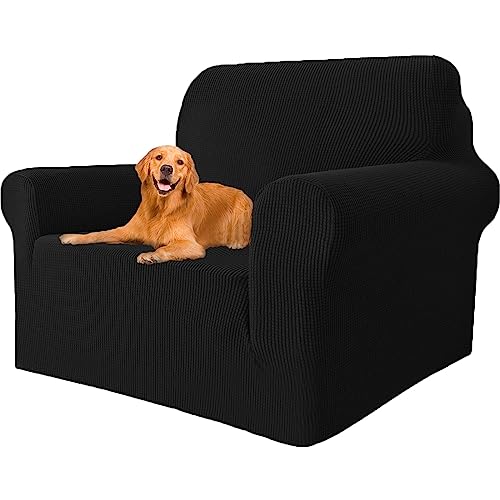 YSTELLAA Stretch Sofa überzug 1 Sitzer, Super Elastisch Sofabezug Mit Armlehnen Waschbarer, kratzfester rutschfest Sofa Cover für Hunde Katzen und Haustiere(Schwarz, Sofa Breite 81cm-120cm) von YSTELLAA