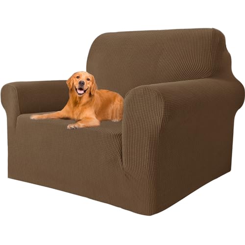 YSTELLAA Stretch Sofa überzug 1 Sitzer, Super Elastisch Sofabezug Mit Armlehnen Waschbarer, kratzfester rutschfest Sofa Cover für Hunde Katzen und Haustiere (Braun, Sofa Breite 81cm-120cm) von YSTELLAA