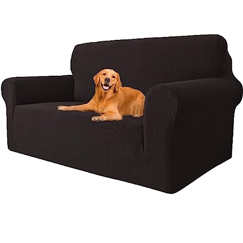 YSTELLAA Stretch Sofa überzug 2 Sitzer, Super Elastisch Sofabezug Mit Armlehnen Waschbarer, kratzfester rutschfest Sofa Cover für Hunde Katzen und Haustiere(Kaffee, Sofa Breite 145cm-178cm) von YSTELLAA