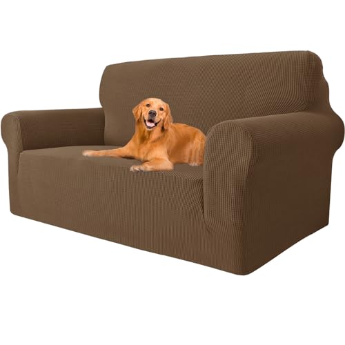 YSTELLAA Stretch Sofa überzug 2 Sitzer, Super Elastisch Sofabezug Mit Armlehnen Waschbarer, kratzfester rutschfest Sofa Cover für Hunde Katzen und Haustiere (Braun, Sofa Breite 145cm-178cm) von YSTELLAA