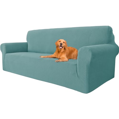 YSTELLAA Stretch Sofa überzug 3 Sitzer, Super Elastisch Sofabezug Mit Armlehnen Waschbarer, kratzfester rutschfest Sofa Cover für Hunde Katzen und Haustiere (Hellblau, Sofa Breite 183cm-234cm) von YSTELLAA