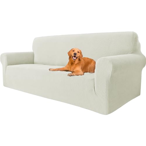 YSTELLAA Stretch Sofa überzug 3 Sitzer, Super Elastisch Sofabezug Mit Armlehnen Waschbarer, kratzfester rutschfest Sofa Cover für Hunde Katzen und Haustiere (Natürlich, Sofa Breite 183cm-234cm) von YSTELLAA