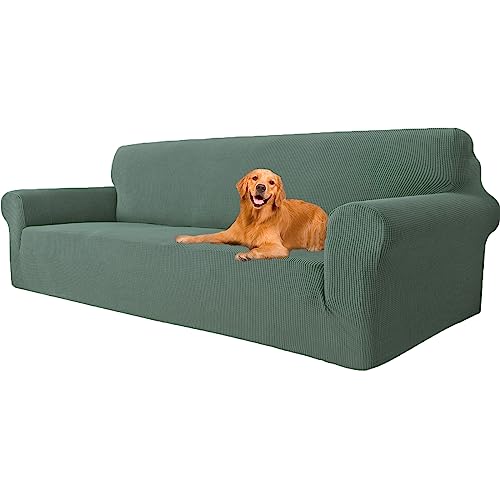 YSTELLAA Stretch Sofa überzug 4 Sitzer, Super Elastisch Sofabezug Mit Armlehnen Waschbarer, kratzfester rutschfest Sofa Cover für Hunde Katzen und Haustiere(Grün, Sofa Breite 233cm-293cm) von YSTELLAA