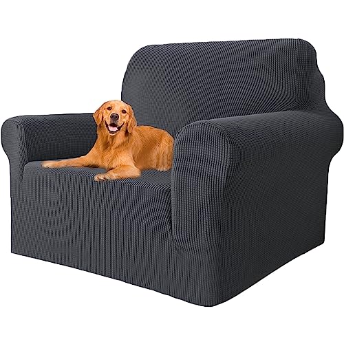 YSTELLAA Stretch Sofa überzug 1 Sitzer, Super Elastisch Sofabezug Mit Armlehnen Waschbarer, kratzfester rutschfest Sofa Cover für Hunde Katzen und Haustiere(Dunkelgrau, Sofa Breite 81cm-120cm) von YSTELLAA