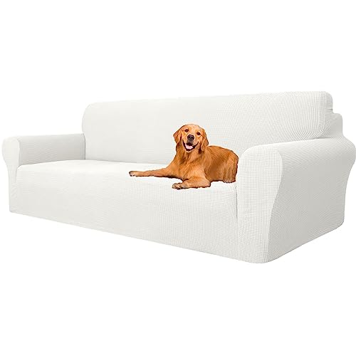 YSTELLAA Stretch Sofa überzug 4 Sitzer, Super Elastisch Sofabezug Mit Armlehnen Waschbarer, kratzfester rutschfest Sofa Cover für Hunde Katzen und Haustiere(Weiß, Sofa Breite 233cm-293cm) von YSTELLAA