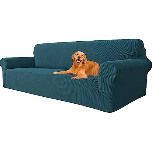 YSTELLAA Stretch Sofa überzug 4 Sitzer, Super Elastisch Sofabezug Mit Armlehnen Waschbarer, kratzfester rutschfest Sofa Cover für Hunde Katzen und Haustiere(Dunkelgrün, Sofa Breite 233cm-293cm) von YSTELLAA