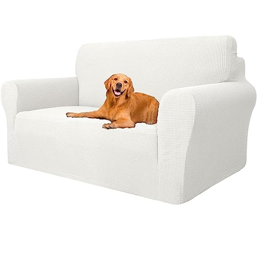 YSTELLAA Stretch Sofa überzug 2 Sitzer, Super Elastisch Sofabezug Mit Armlehnen Waschbarer, kratzfester rutschfest Sofa Cover für Hunde Katzen und Haustiere(Weiß, Sofa Breite 145cm-178cm) von YSTELLAA