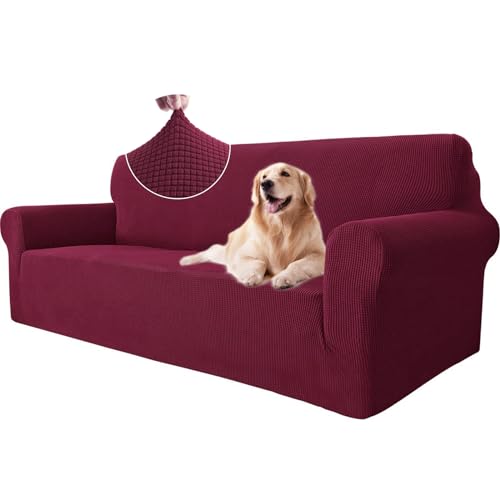 Ystyle Sofa überzug 3 Sitzer Mit Armlehne, Stretch Sofabezug rutschfest, Modern Sofa Cover Für Hunde Haustiere, Atmungsaktiv Couch überzug Mit Elastic Bottom, Bordeaux von Ystyle