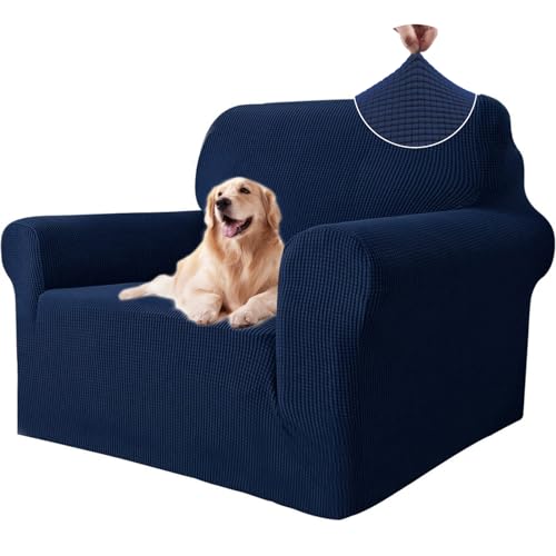 Ystyle Sofa überzug 1 Sitzer Mit Armlehne, Stretch Sofabezug rutschfest, Modern Sofa Cover Für Hunde Haustiere, Atmungsaktiv Couch überzug Mit Elastic Bottom, Dunkelblau von Ystyle