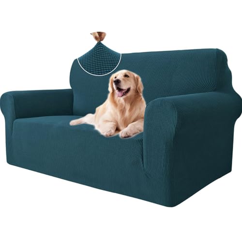 Ystyle Sofa überzug 2 Sitzer Mit Armlehne, Stretch Sofabezug rutschfest, Modern Sofa Cover Für Hunde Haustiere, Atmungsaktiv Couch überzug Mit Elastic Bottom, Grün von Ystyle